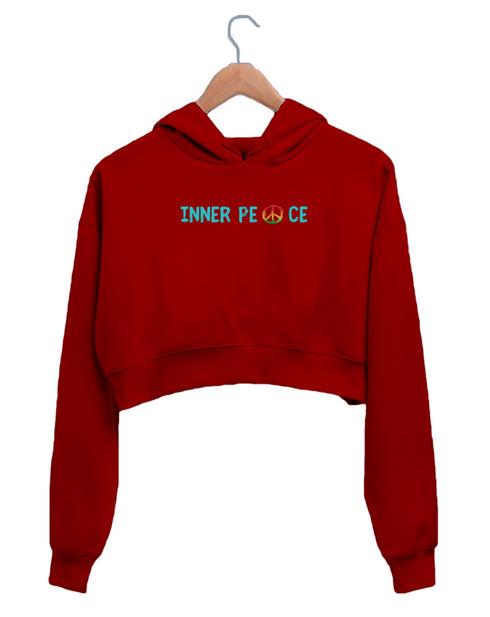 Quirkipedia INNER PEACE YOGA FITNESS YOGA Fitness, Positivity, Mindfulness Womens Crop Hoodies